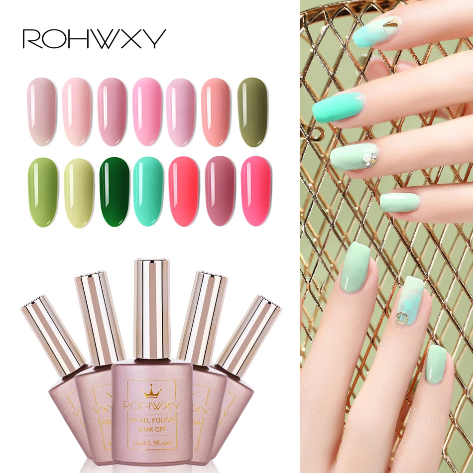 

ROHWXY 12ML UV Gel Nail Polish Semi Permanent Nail Gel Polish Varnish Stamping Primer Base Top for Nail Art DIY Design