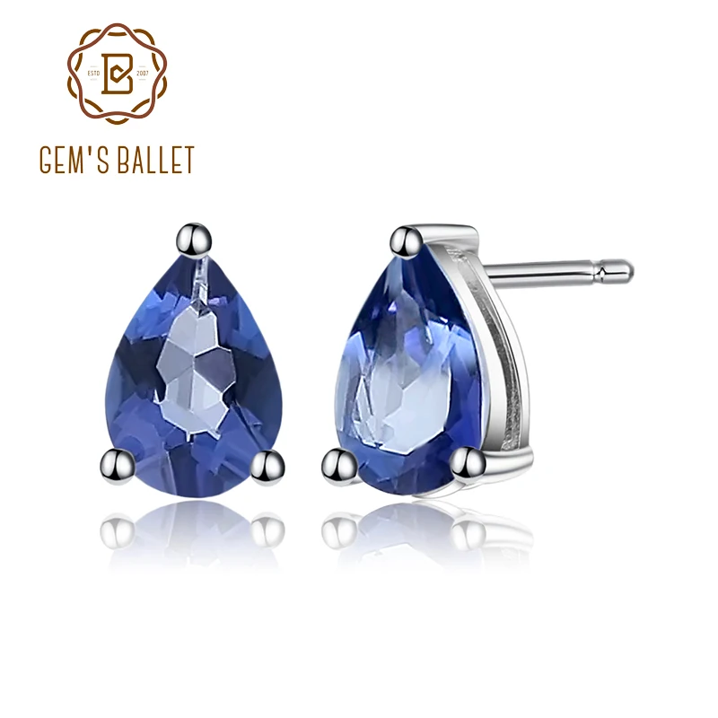 Серьги пусеты Gem's Ballet 4*6 мм 0 86ct натуральный иолит Синий Мистический кварцевый