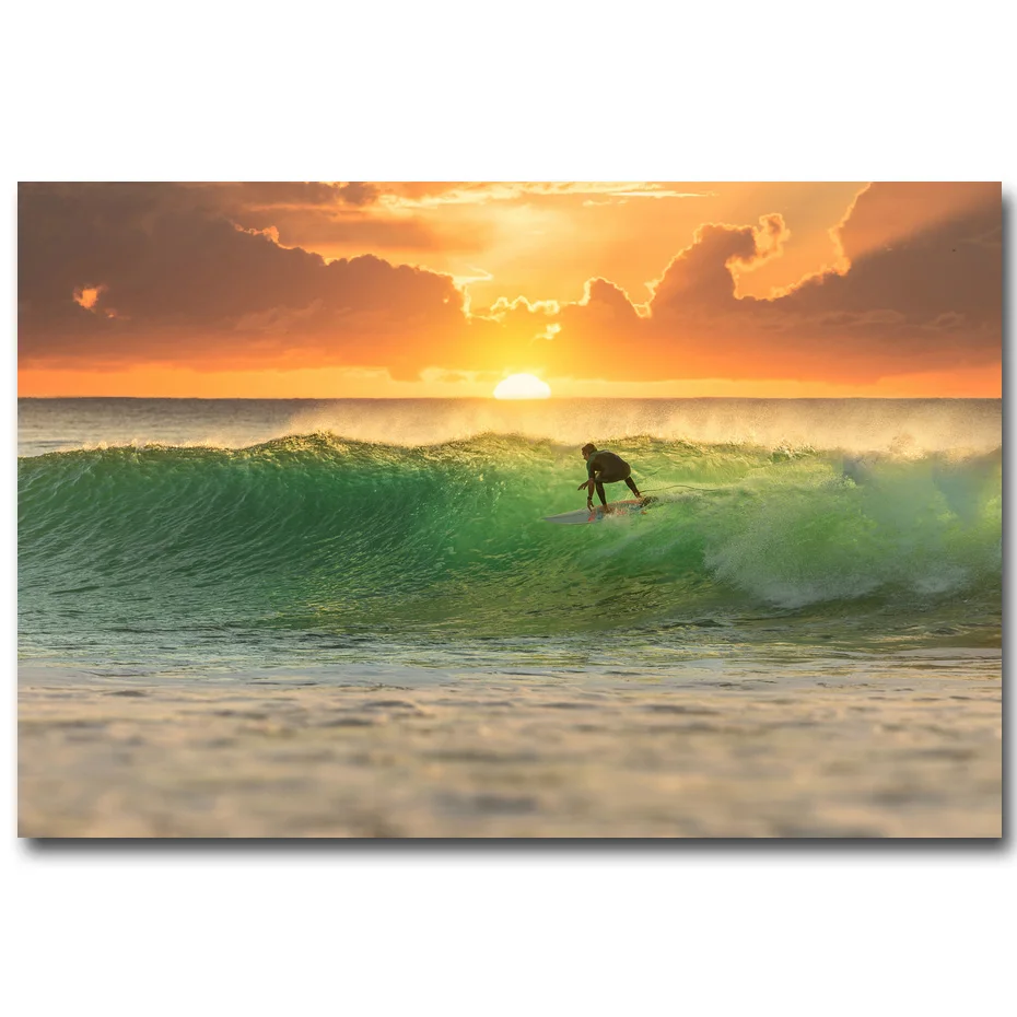 

NICOLESHENTING Sunset Surfing Ocean Wave Fantasy Art Silk Poster Print 13x20 24x36inch Landscape Pictures Home Wall Decor 004