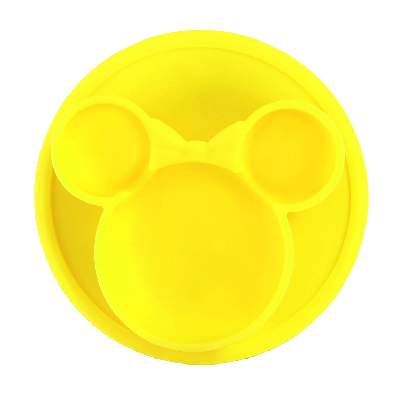 Детская силиконовая тарелка Посуда Нескользящая чаша для хранения продуктов твердый милые блюда дети Экологичные Детские тренировочные столовые приборы - Цвет: Yellow