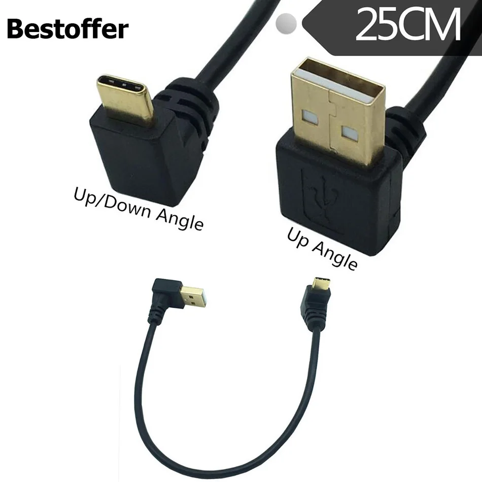 25 см позолоченный угол USB2.0(type-A) штекер USB3.1(type-C) штекер Up& Dwon угол USB синхронизация данных и зарядный кабель Разъем