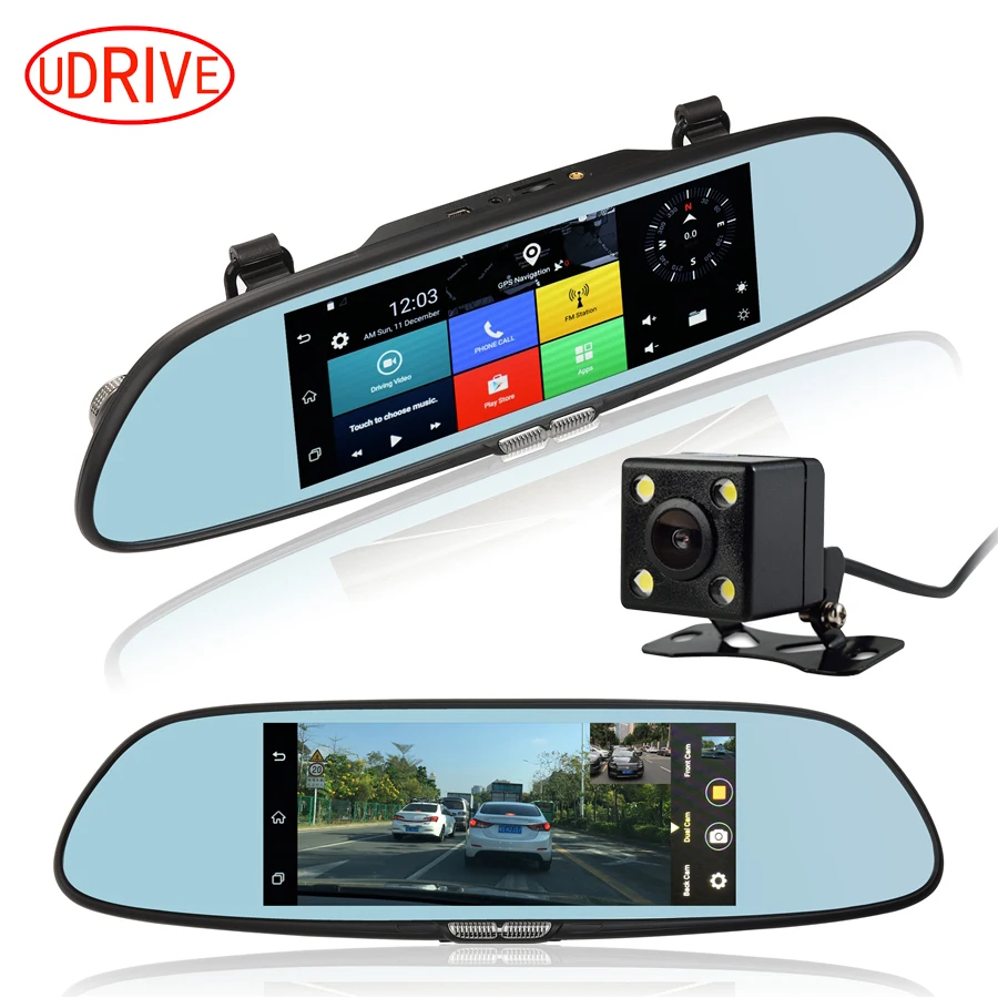 

Udricare 7 inch 3G WiFi Android 5.0 GPS DVR FHD 1080P Bluetooth Phone Dual Lens Rear View Mirror Camera Video Recorder GPS DVR