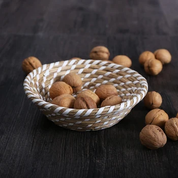 

Straw Desktop Storage Basket Dry Fruit Snacks Living Room Remote Storage Box Home Decoration Desktop Organzied
