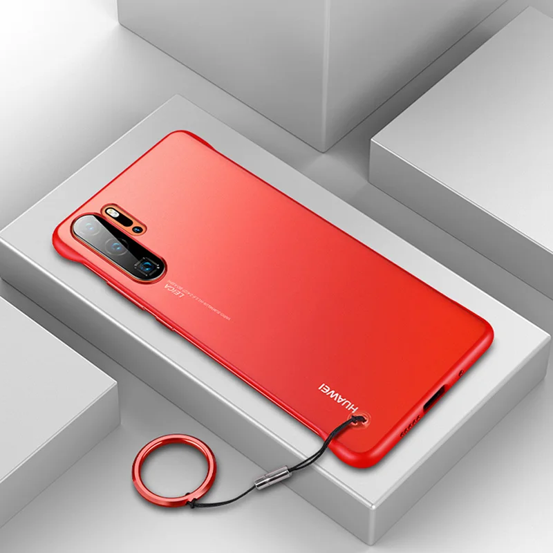 Матовый Прозрачный Бескаркасный чехол для телефона с кольцом для huawei P20 P30 Pro mate 10 20 Honor V20 20 Pro Роскошный Жесткий чехол Funda - Цвет: Red