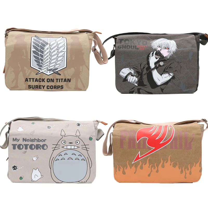 

Anime Canvas Bag Messenger Attack on Titan Fairy Tail Shoulder Bag Totoro Backpack School Tokyo Ghoul Cosplay plush bag