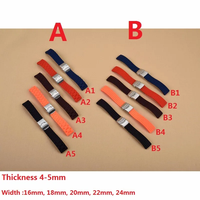 New Design Black Silicone Rubber Watch Strap Band Deployment Buckle Waterproof 18mm ~ 24mm F17