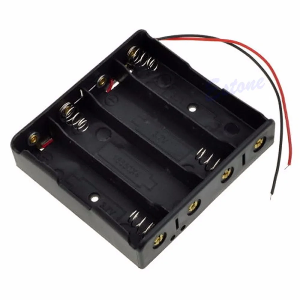 

1Pc New Battery Storage Case Plastic 4 x 18650 Box Holder Black With 6" Wire Leads
