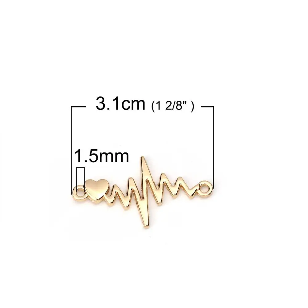 DoreenBeads цинковый сплав разъемы Золото Серебро Цвет сердцебиение сердца/электрокардиограмма ювелирные аксессуары 10 шт - Цвет: gold 3.1cm