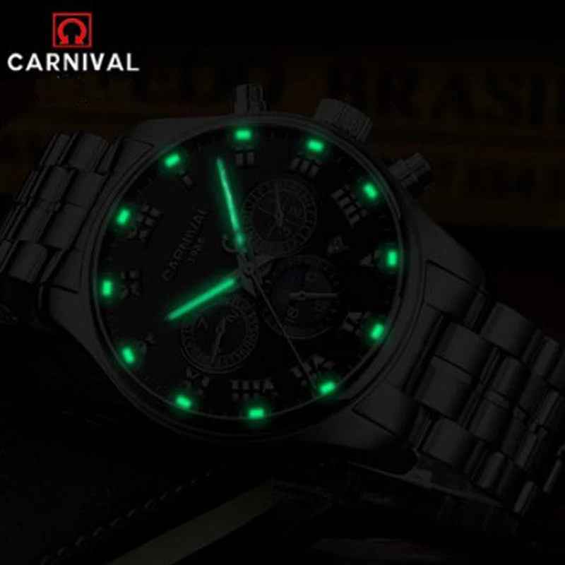 Карнавальные полностью автоматические механические мужские часы, полностью стальные мужские роскошные часы от известного бренда, многофункциональные водонепроницаемые часы