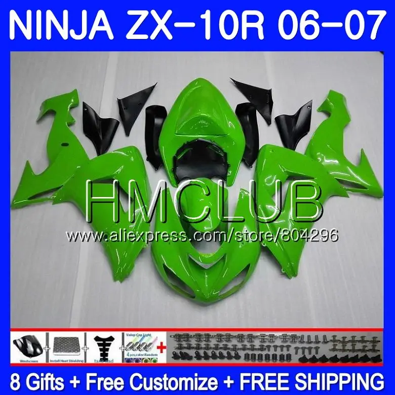 

Bodywork For KAWASAKI NINJA ZX1000C ZX10R 06 07 23HM.22 Gloss green ZX1000 C ZX 10 R ZX-10R 06 07 ZX 10R 2006 2007 Fairing kit