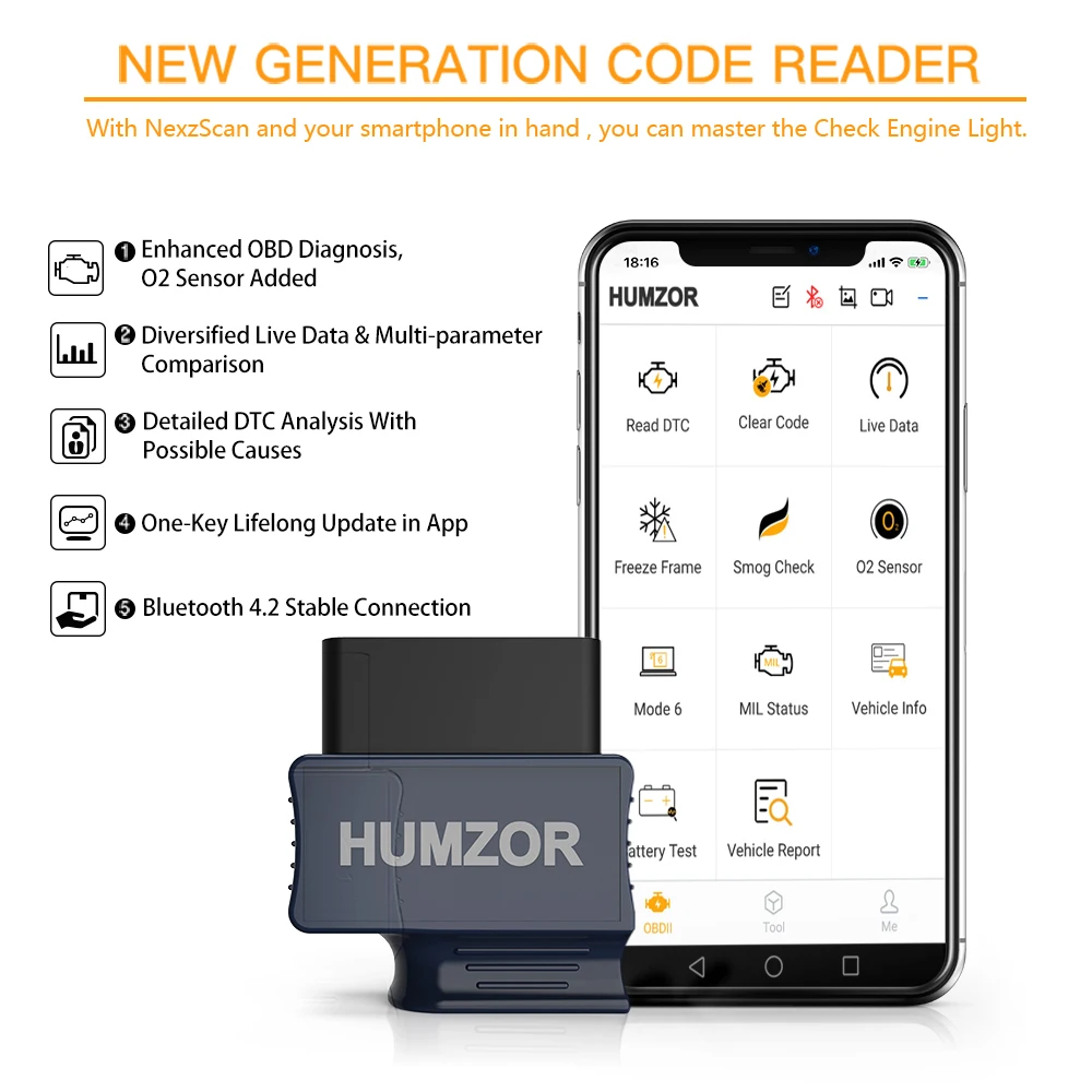 Автомобильный сканер кодов HUMZOR NexzScan obd ii диагностический инструмент bluetooth