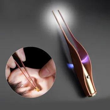 

LED Flashlight Earpick Clean Tweezers Tool Stainless Steel Tweezers Earwax Removal Tool Portable Ear Care