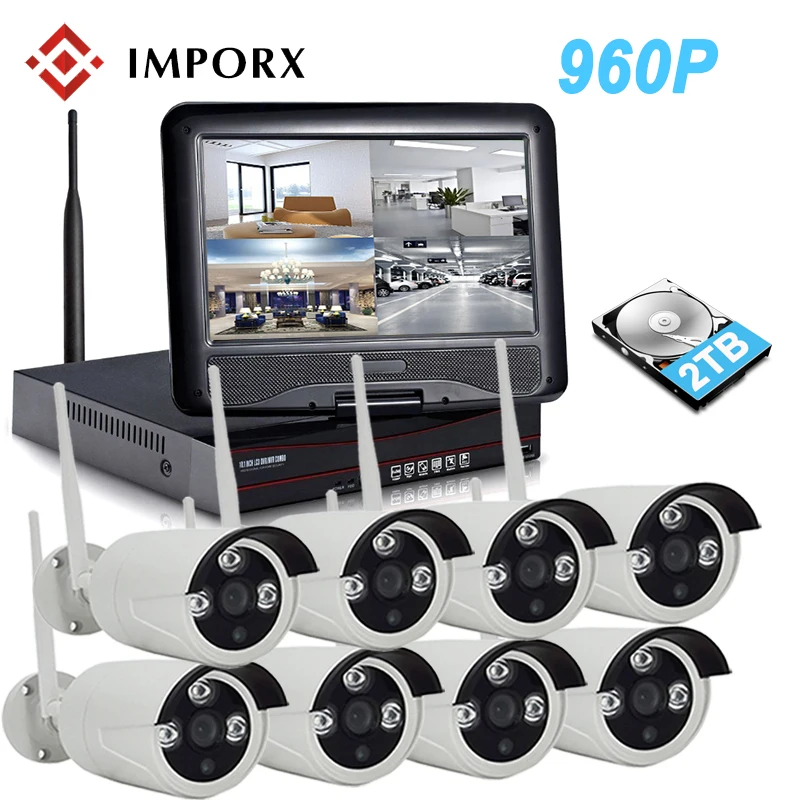 

8CH 960P Wireless NVR Kit With 10" LCD Monitor Screen Wifi CCTV System 1.3MP IP Camera Outdoor Video Security Surveillance Kit
