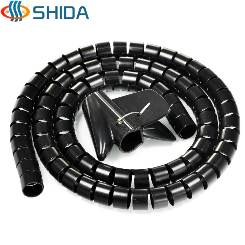 

28mm Dia 5M 3 Color Cable Sleeve Spiral Wrapping PE Line Pipe Electrical Wire Cable Organizer Wrap w Wire Guide Clip
