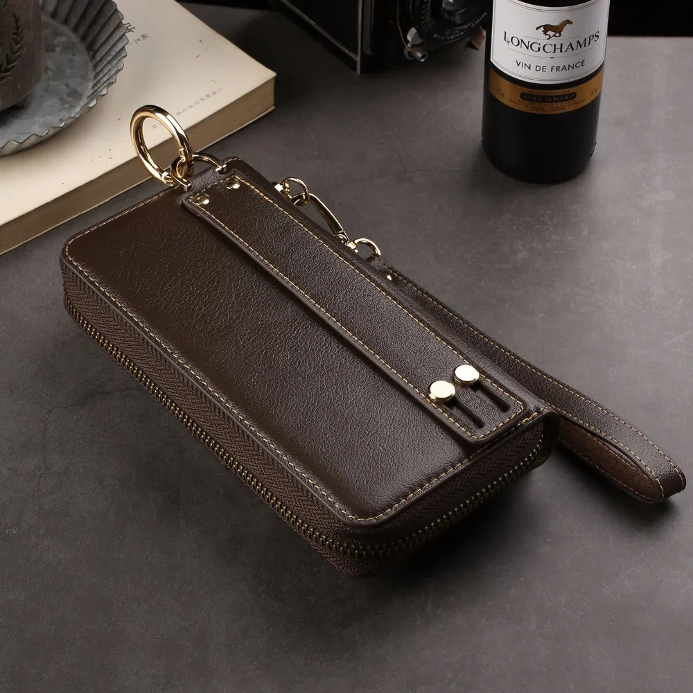Genuine Cow Leather Wallet Finger Ring Belt Strap Case Pouch For Galaxy M20 M30 S10+ A50 A30,For Sony Xperia 10 XA3,vivo V15 Pro