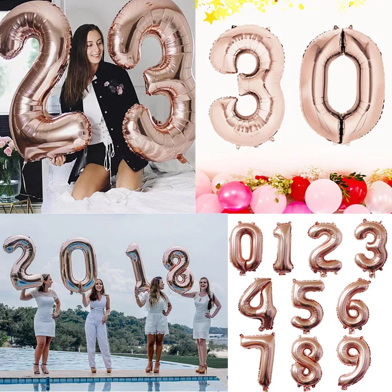 

1pc 40" inch Giant Rose Gold Birthday Helium Foil Mylar Balloon 1st Birthday Decorations & Supplies Big Number Anniversaire Gift
