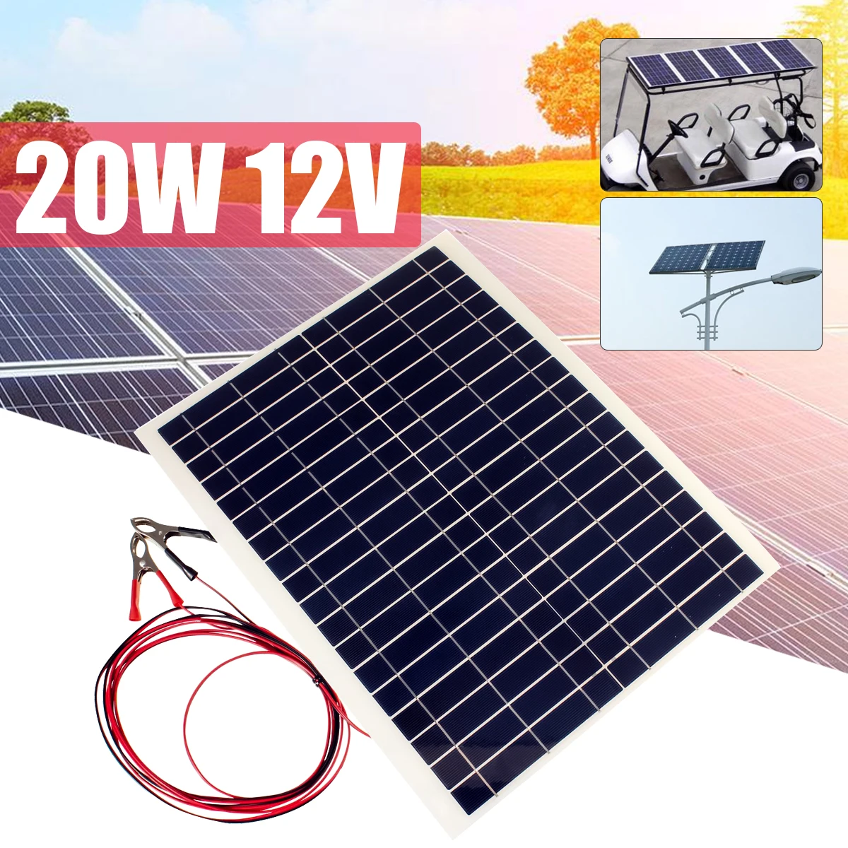 

CLAITE 20W 18V Solar Panel Plate Flexible Solar Charger For Car Battery 12V Sunpower Polysilicon Silicon Cells Module Kit