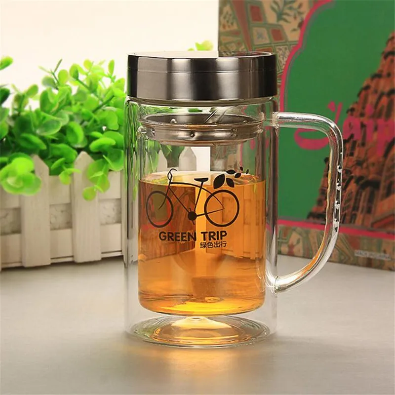 340ML Transparent Glass Tea Cup Coffee Mug Double layer Tea Glass With