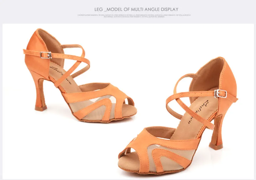 Ladingwu/Прямая с фабрики; Танцевальная обувь для латиноамериканских женщин; атласная и сетчатая обувь для сальсы; женские коричневые танцевальные сандалии; очень низкие
