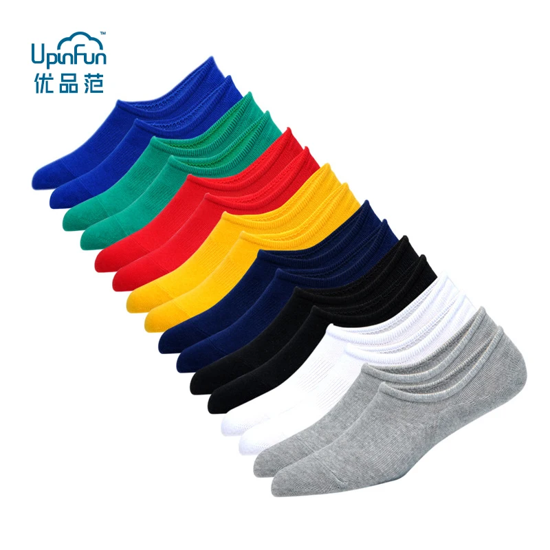 

8 Pairs/Lot Men Fashions Spring Summer Cotton Socks Pure Color Plus Size Invisible Boat Sock with Silicone Anti-skid Street Sox