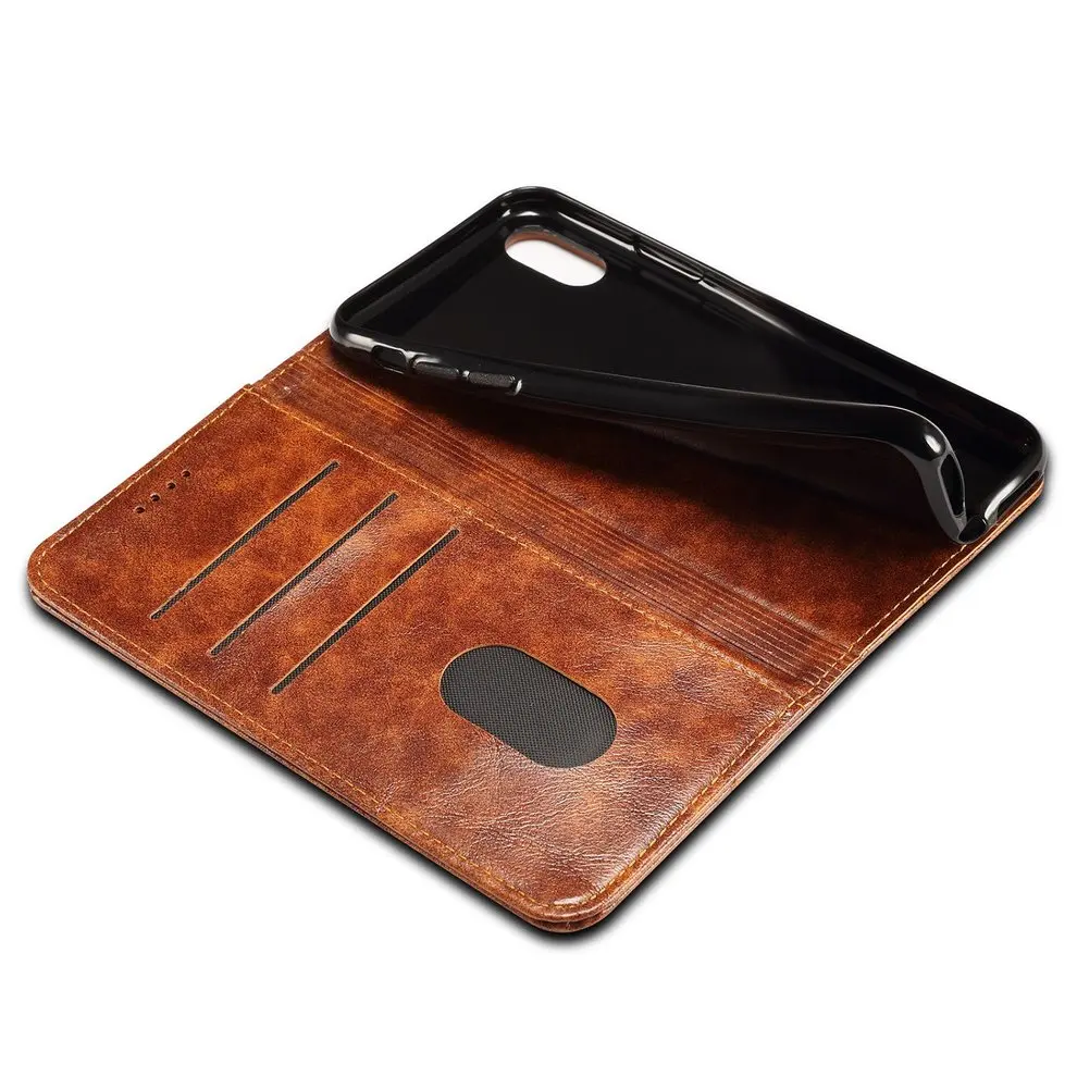 

10 Pcs Brown Simple Style Phone Case Wear Resistant Leather Protective Cover With Stand and Card Cash Organizer For iPhone X