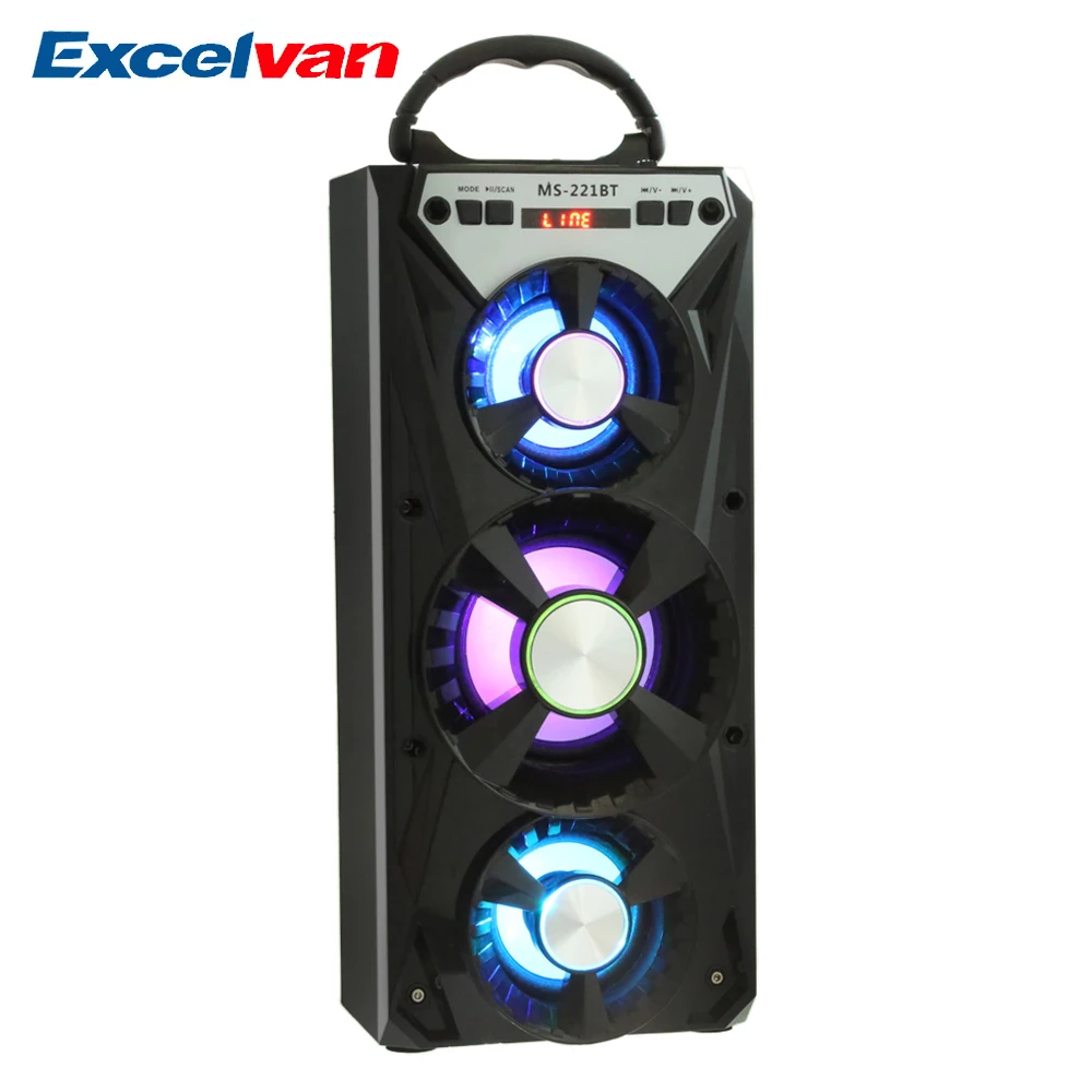 Excelvan MS-221BT, портативный Bluetooth динамик, fm-радио, AUX, мощный, производительный, светодиодный, с подсветкой, с аккумулятором 800 мАч, TF карта, воспроизведение