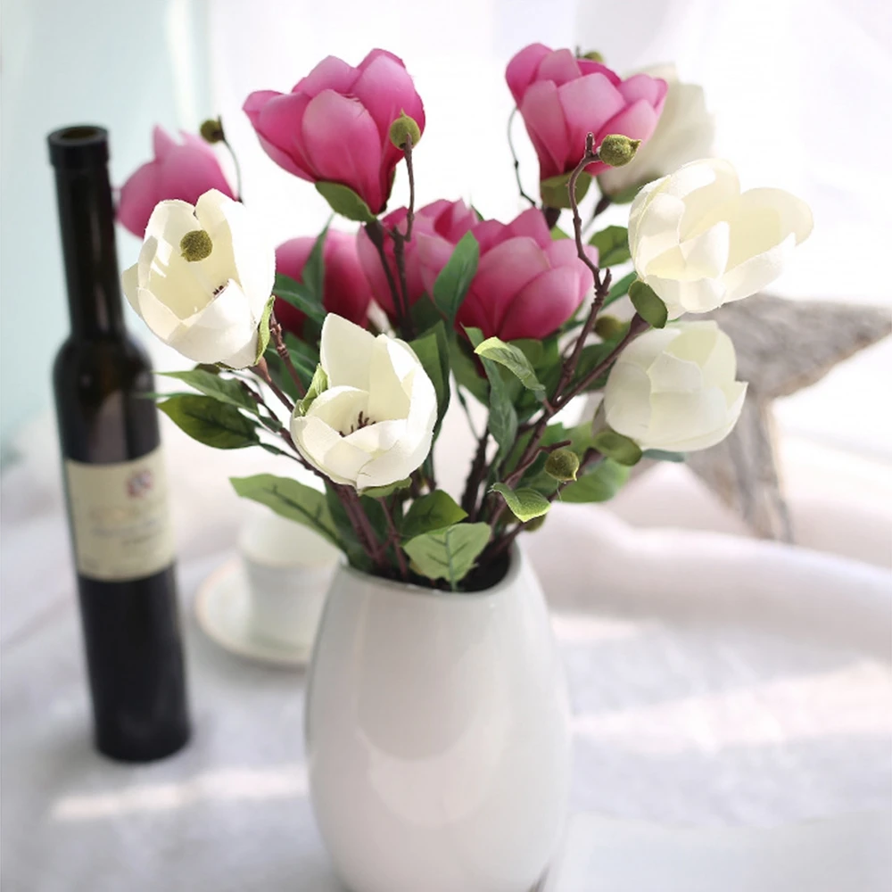 Artificial Flowers Simulation Magnolia With Branch White Long Stem Artificial Flowers Simulation Magnolia With Branch White Long Stem Arbitrary Bending Silk Home Wedding Decorations In Dried