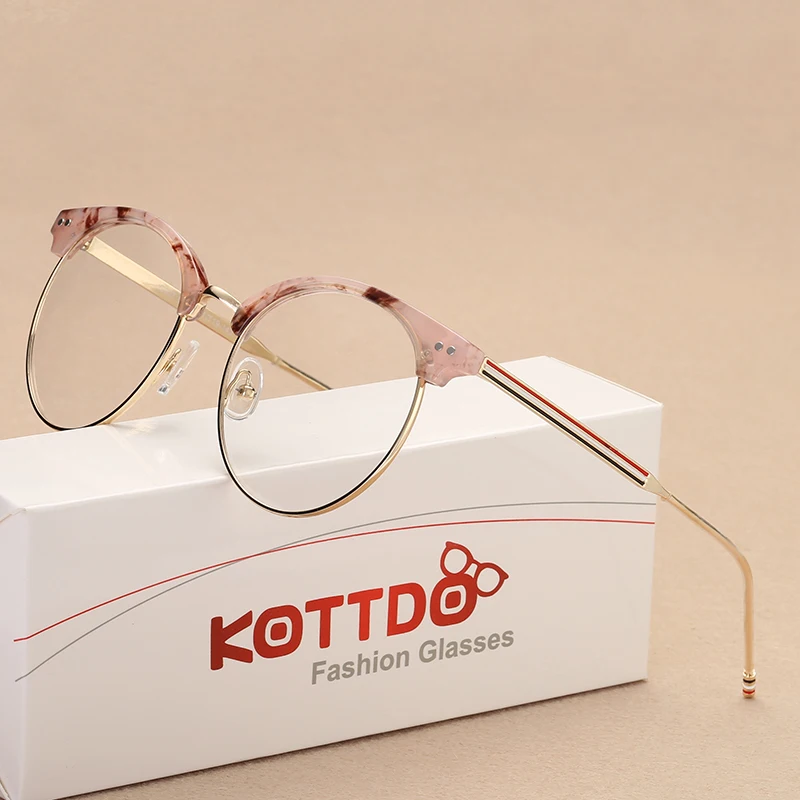 

KOTTDO 2017 Women Men Half Metal Eyeglasses Alloy Striped Vintage Optical Frame Spectacle Glasses Clear Lens Eyeglasses Oculos