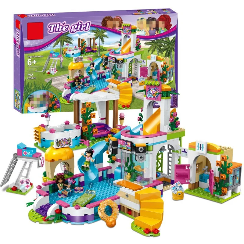 

New Heartlake Girls club Summer Pool fit legoings friends figures city model Building block Bricks diy toys girl gift for Christ