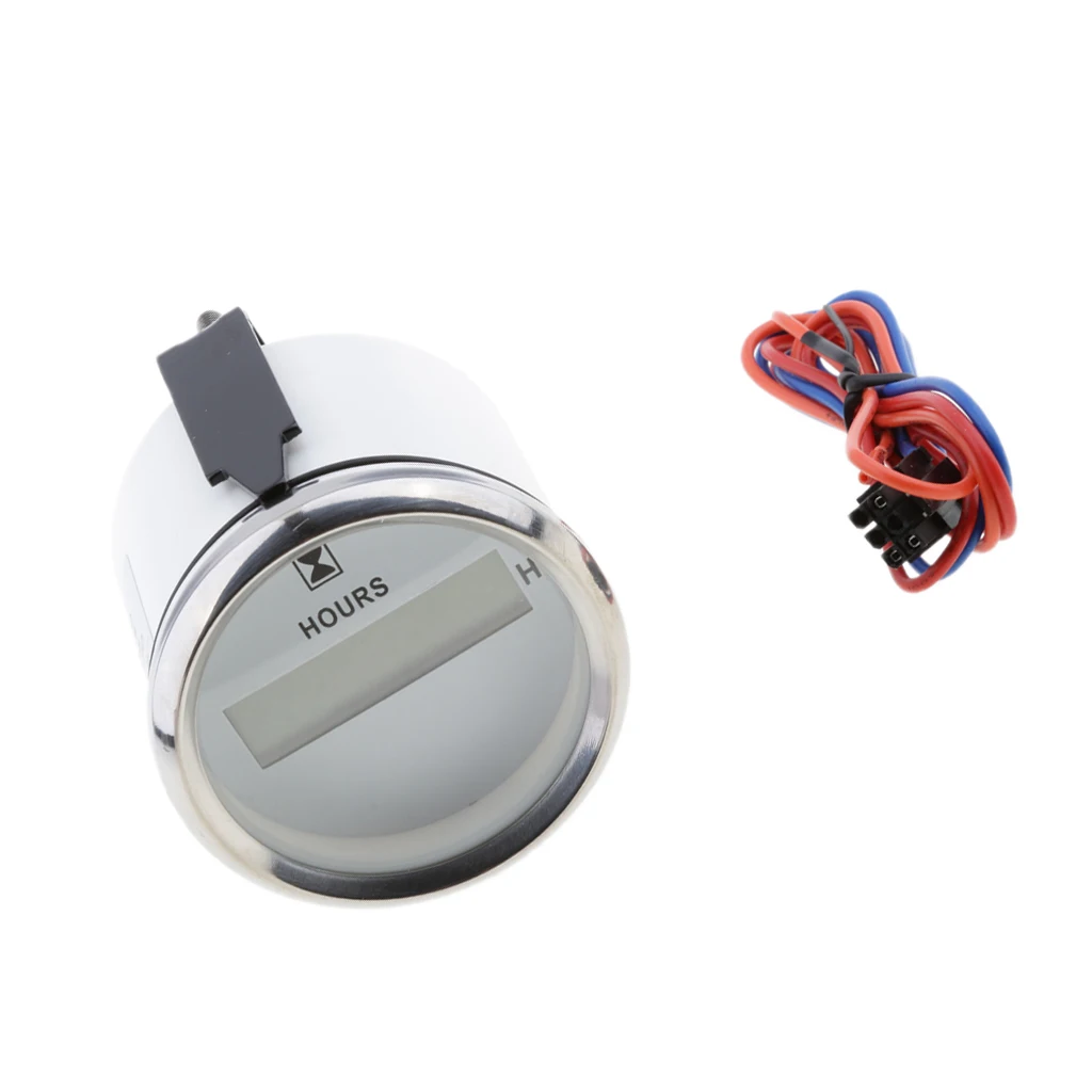 

9V-32V Hour Meter 2' Round Gauge Waterproof for Marine Engine White Chrome waterproof and steady performance