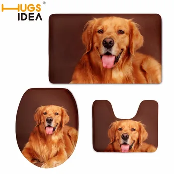 

HUGSIDEA Toilet Pad U Shape Nonslip Pad Bath Toilet Seat Cover Golden Retriever Dog Pattern Overcoat Toilet Case Three Piece Set
