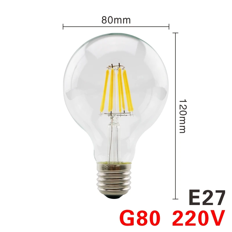 Светодиодный ламп накаливания E27 Ретро Эдисон лампы 220V E14 Винтаж Свеча светильник земной шар люстра светильник ing энергосберегающие Стекло шарика - Испускаемый цвет: G80 E27