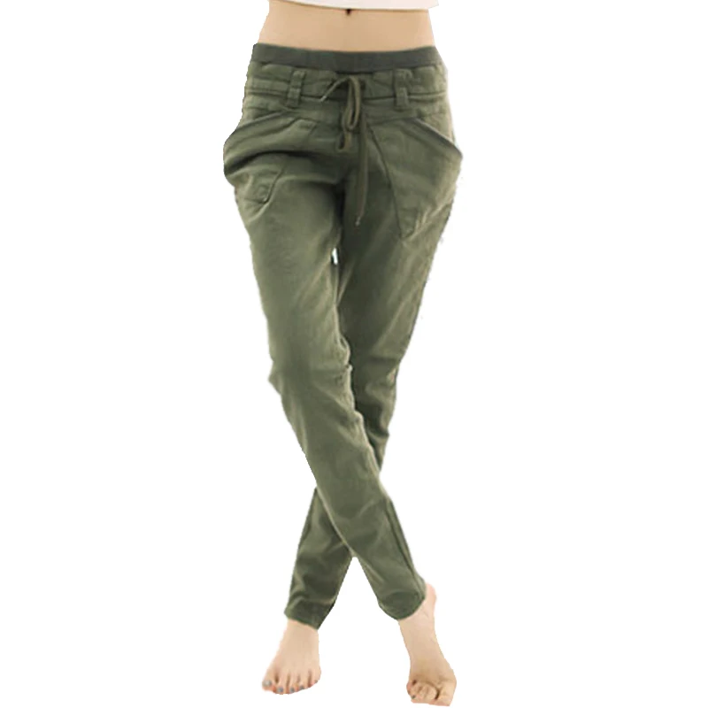 2016 Casual Cargo Pants Women Elastic Waist Pantalones