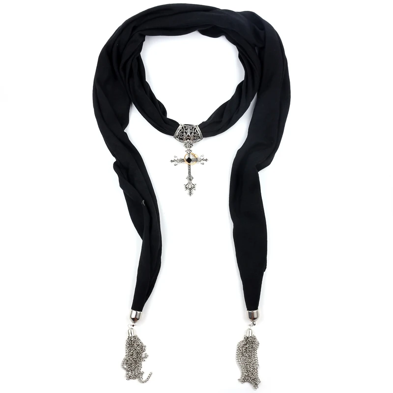 

Soft Scarf With Cross Pendant Necklace Vintage Prayer Cross With R ing Necklaces Classical Symmetry Pattern Crystal Gift