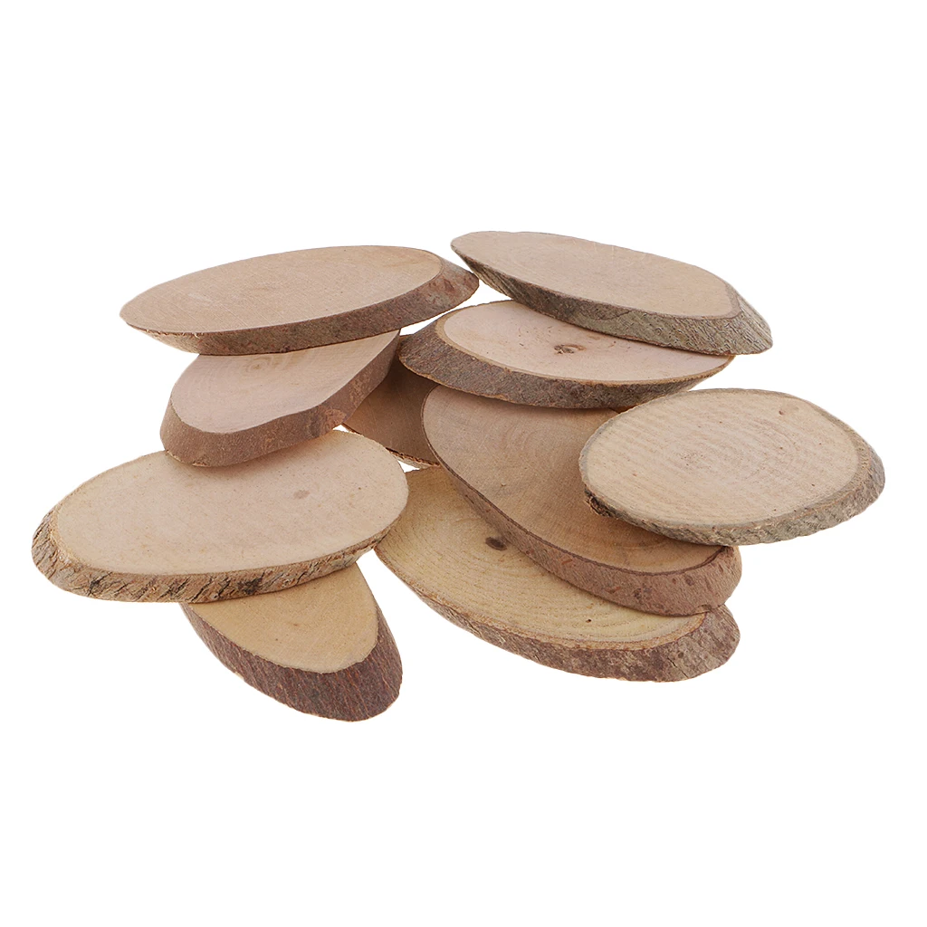 10 Pieces Rustic Wood Oval Log Slices for Wedding Party Table Decoration Painting Drawing Craft Photo Props 6cm