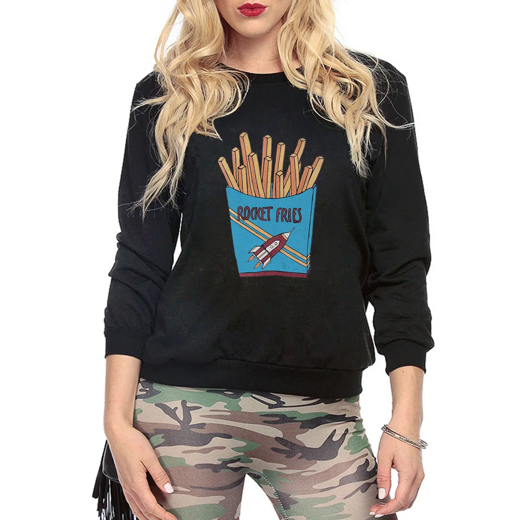 Women New arrival long sleeve hoodies fleece female harajuku sweatshirts 2019 autumn winter fries printed black pullovers hoody