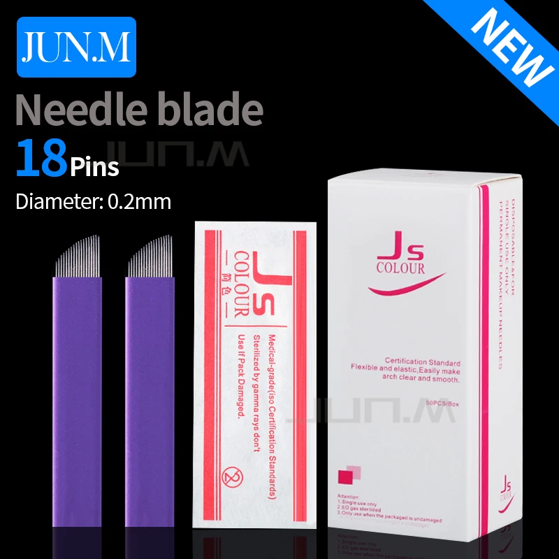 

50Pcs 0.2mm purple 18pins Permanent Makeup Eyebrow flex Tattoo Needles Blade For 3D Microblading lamina blade Agulhas Tebori