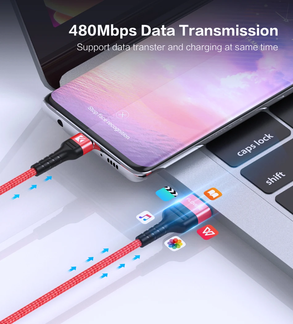 FLOVEME usb type-C кабель 3A для быстрой зарядки, высокопрочный кабель для samsung S9 S10, USB C, кабель type-c для мобильного телефона huawei P30, кабель для передачи данных