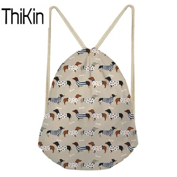 

THIKIN Drawstring Bags Women Doxie Dachshund Printing Lightweight String Backpacks Teenagers Drawstring Shoulder Bagpack Bolsa