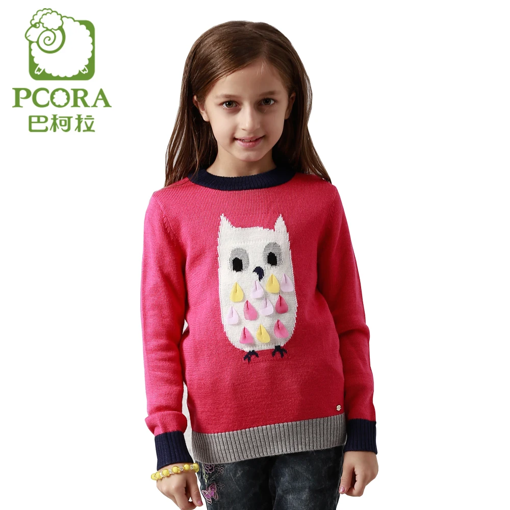PCORA Girls Sweater Knitwear Cartoon Children Autumn Clothes Red and
