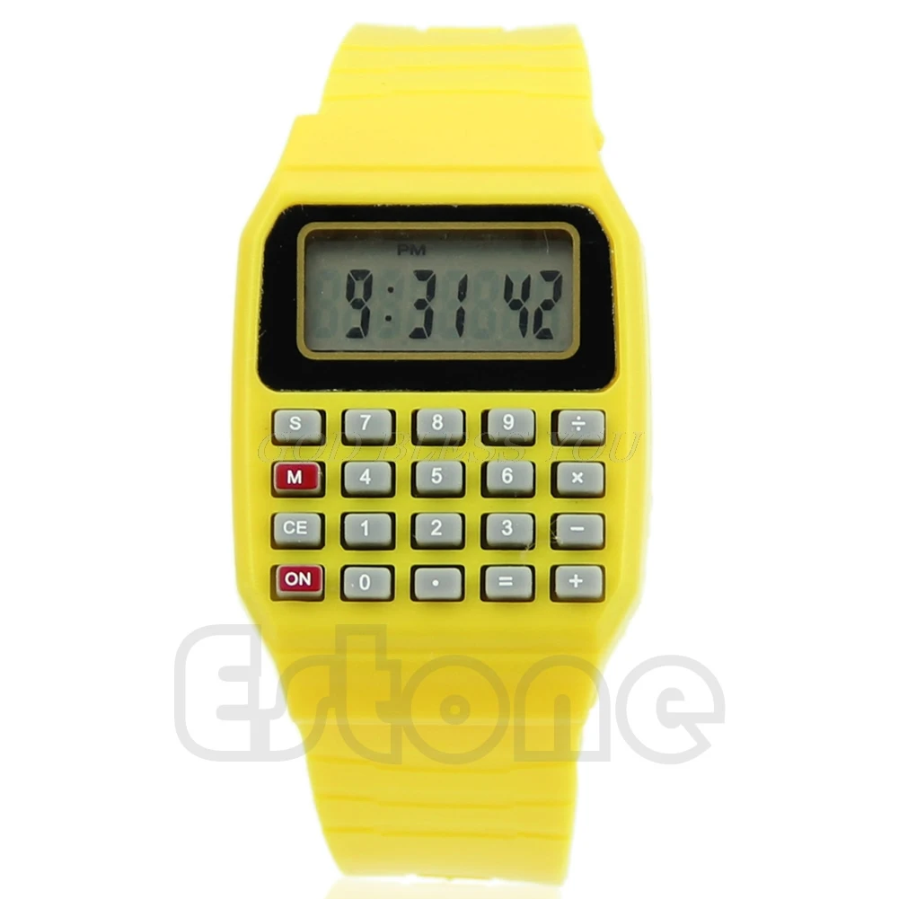 Fad Детские Силиконовые Дата многоцелевой дети электронный калькулятор наручные часы - Цвет: Yellow