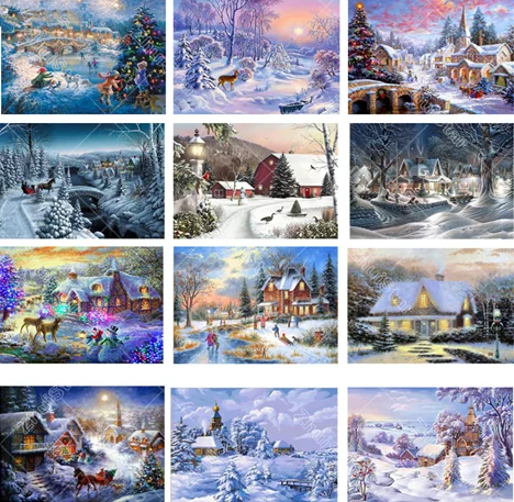 

5D Full Diy circular Diamond Painting Handmade Winter Scenery Cross Stitch Diamond Diamond Embroidery Christmas