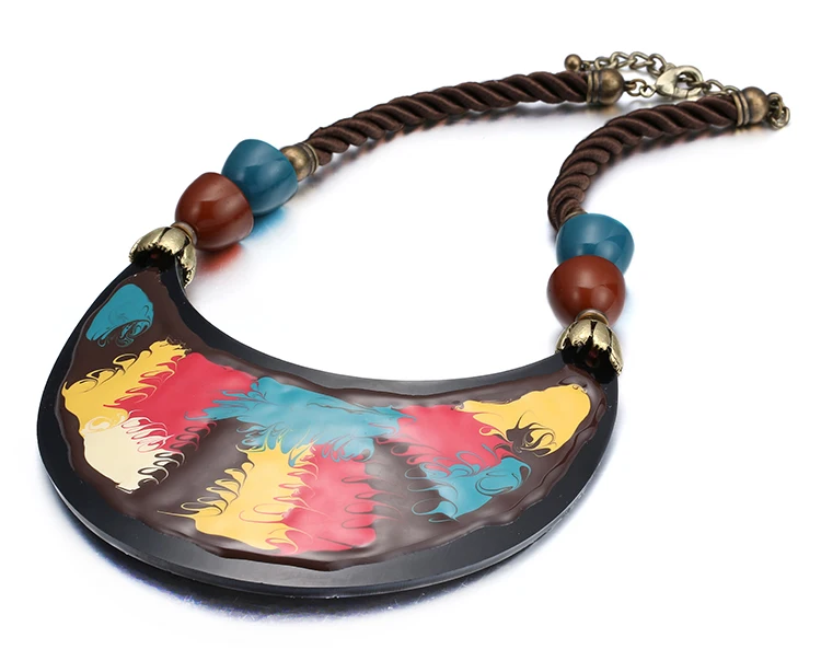 Enamel resin necklace rope choker necklaces for women colorful handmade painting statement necklace chic jewelry eManco