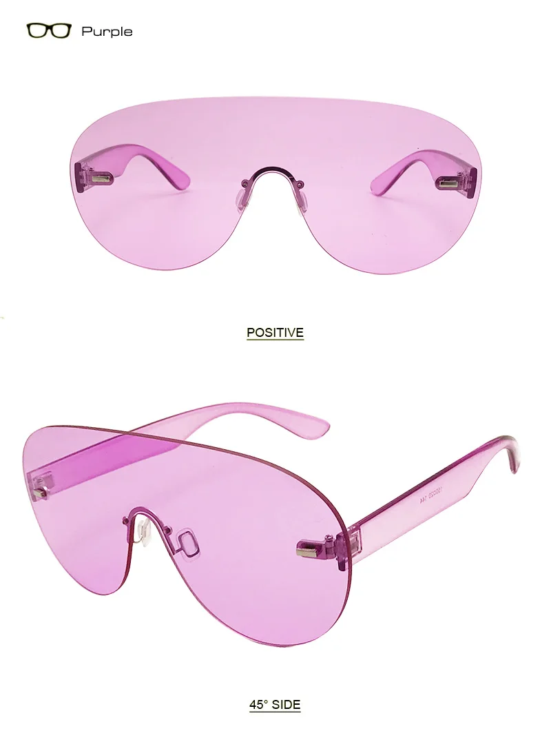 Шауна негабаритный интегрированные линзы очки солнцезащитные очки для женщин без оправы карамельный цвет очки модные мужские прозрачные фиолетовые линзы Оттенки UV400