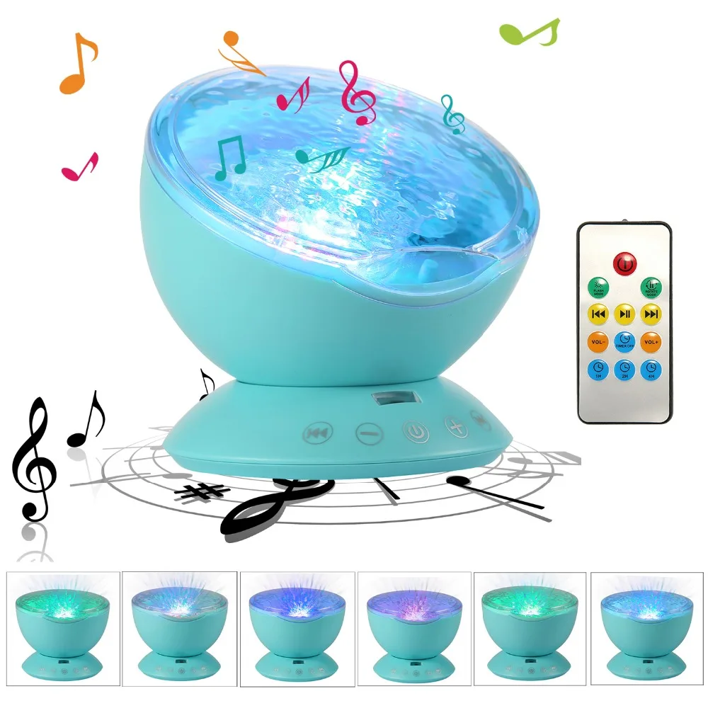

Ocean Wave Projector Music Speaker LED Night Light With Remote Control Support TF Card Music Player Speakers Dropship baby lamp