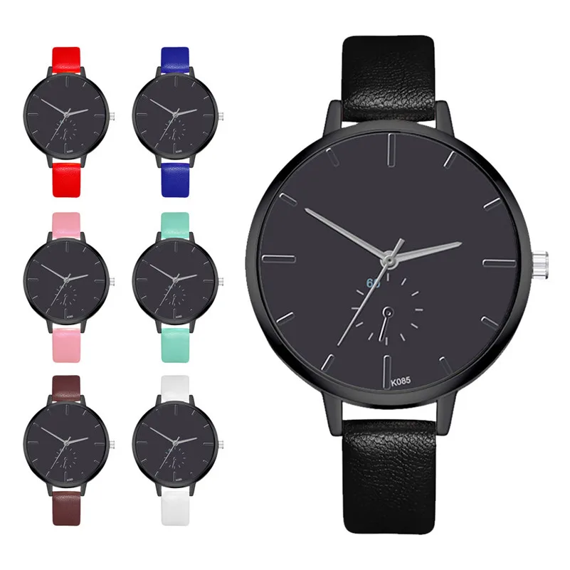 Simple Fashion Women Watches Minimalism Black Dial Quartz Wrist Watch Fake Eye Leather Clock Couple Gift /C | Наручные часы