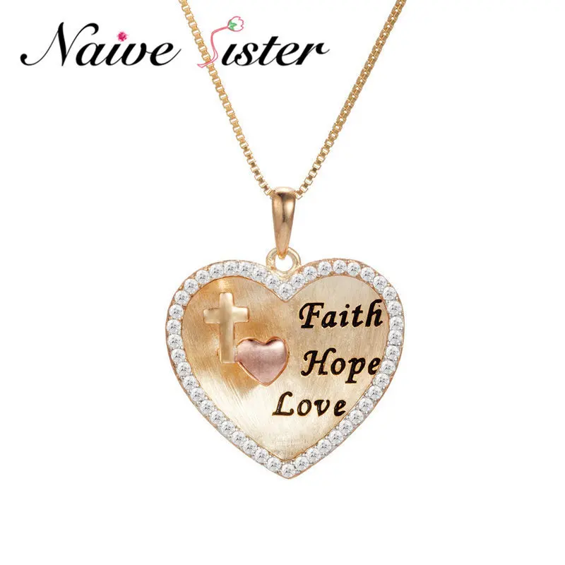 "Faith Hope Love" Real 925 Sterling Silver Pendant Necklaces Around Clear Zircons Best Friend