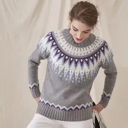 Для женщин Fair Isle жаккардовые шерстяной свитер с длинными рукавами и круглым вырезом осенью и зимой выдвижной Топ 2018 Новый