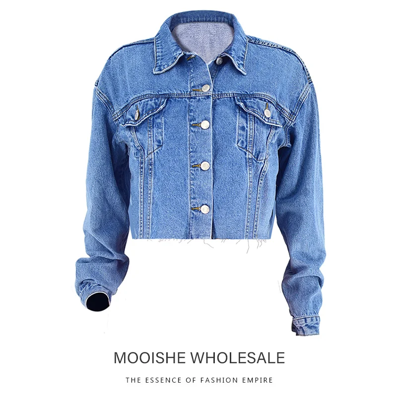 

Summer Streetwear Crop Top Denim Jacket Long Sleeve Vintage Jean Coat Outwear