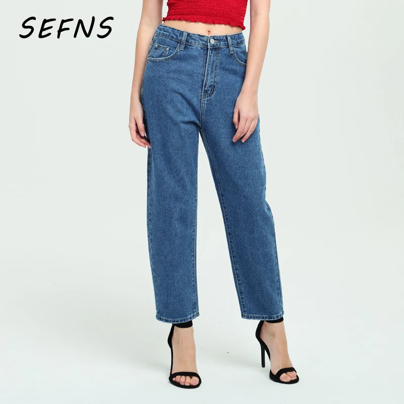 SEFNS 2018 Boyfriend Harem Jeans blue Pants Women High